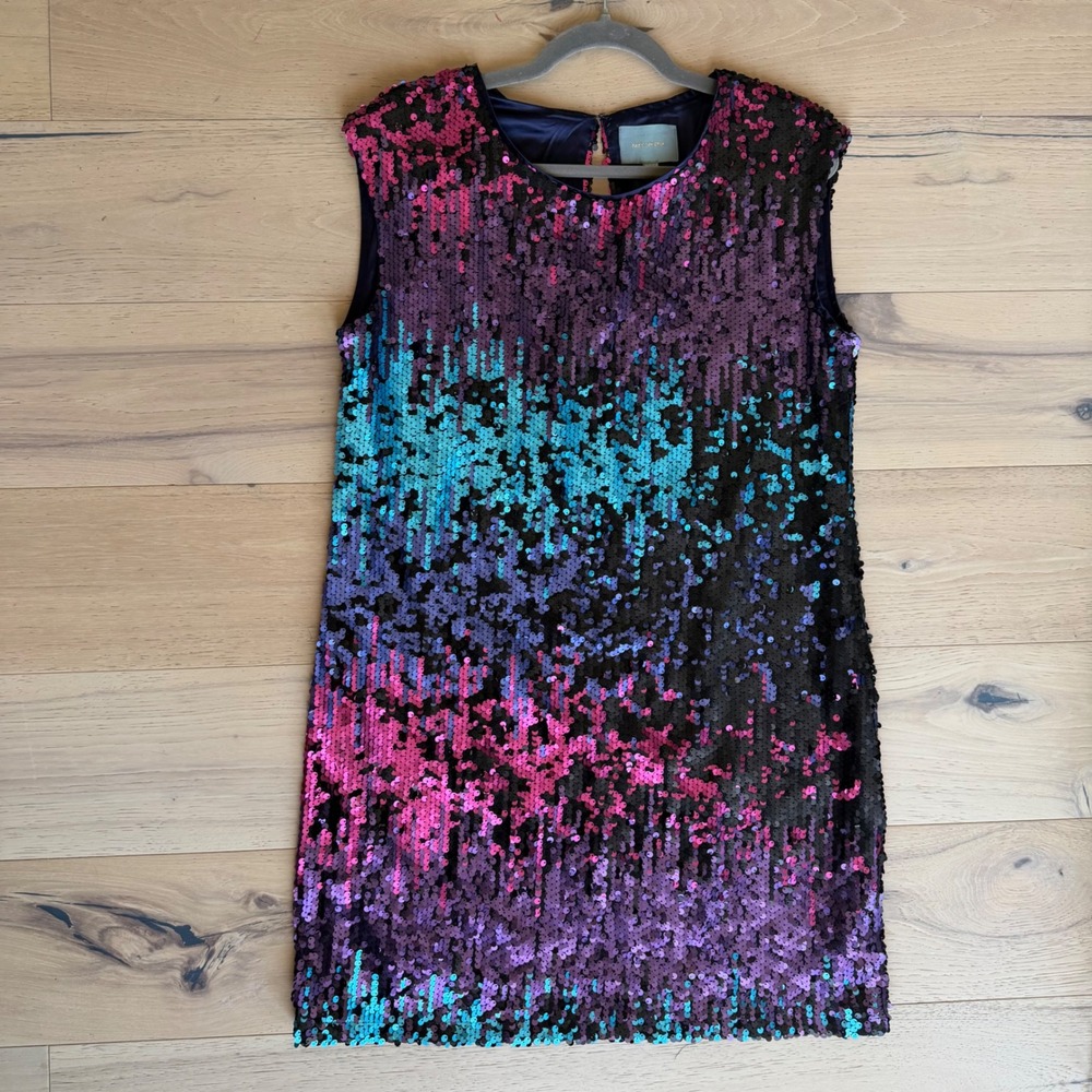 Skies Are Blue - Sequin Shift Dress - Medium - Multicolor Ombre Sleeveless Party